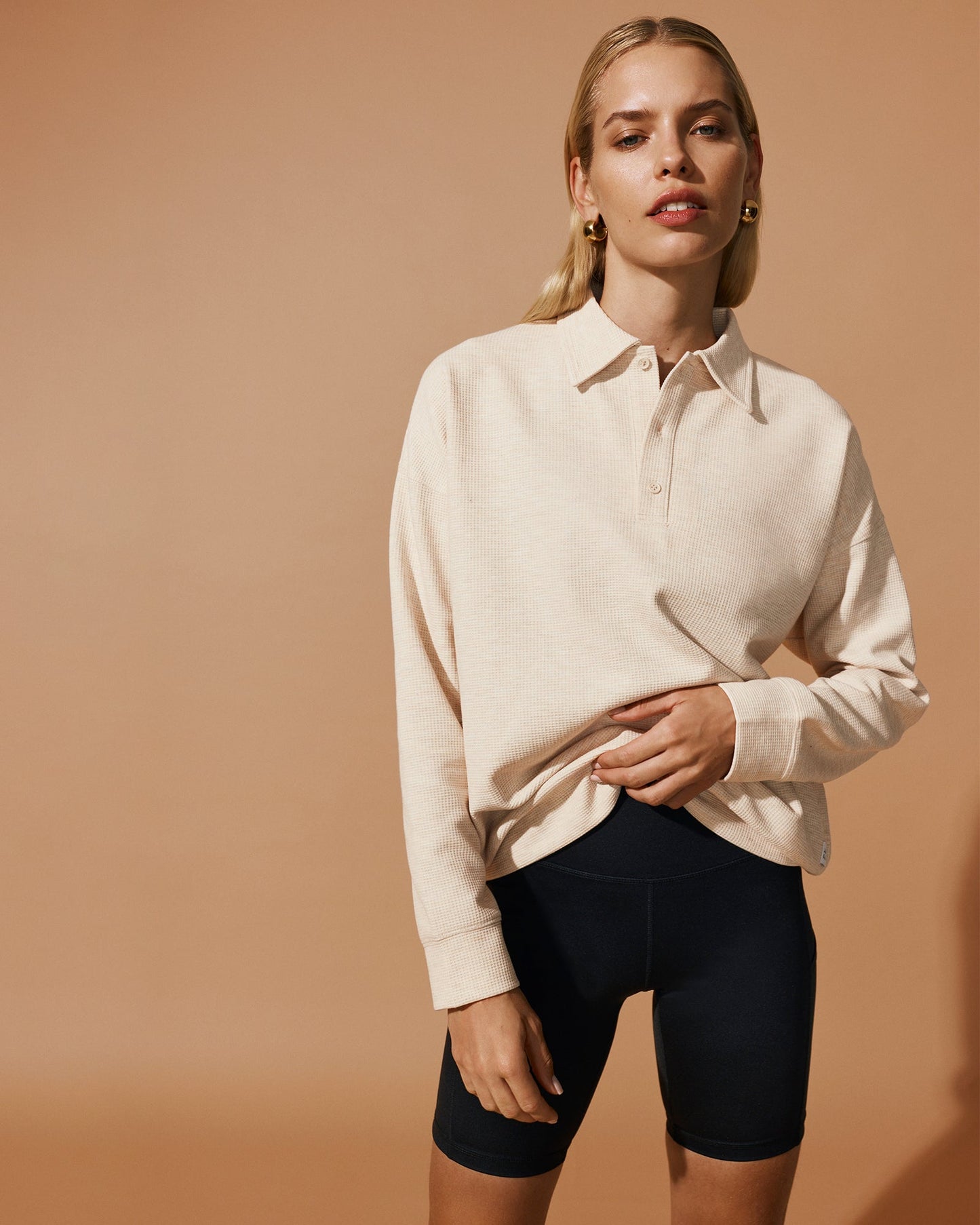 KEPLER SIGNATURE COLLARED WAFFLE SWEATER OATMEAL