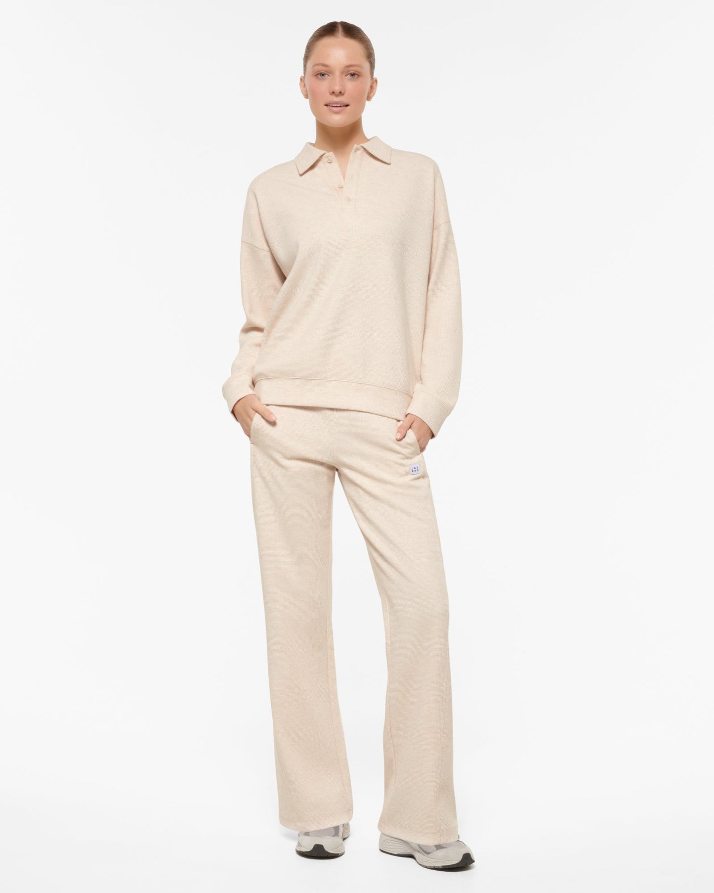 KEPLER SIGNATURE COLLARED WAFFLE SWEATER OATMEAL