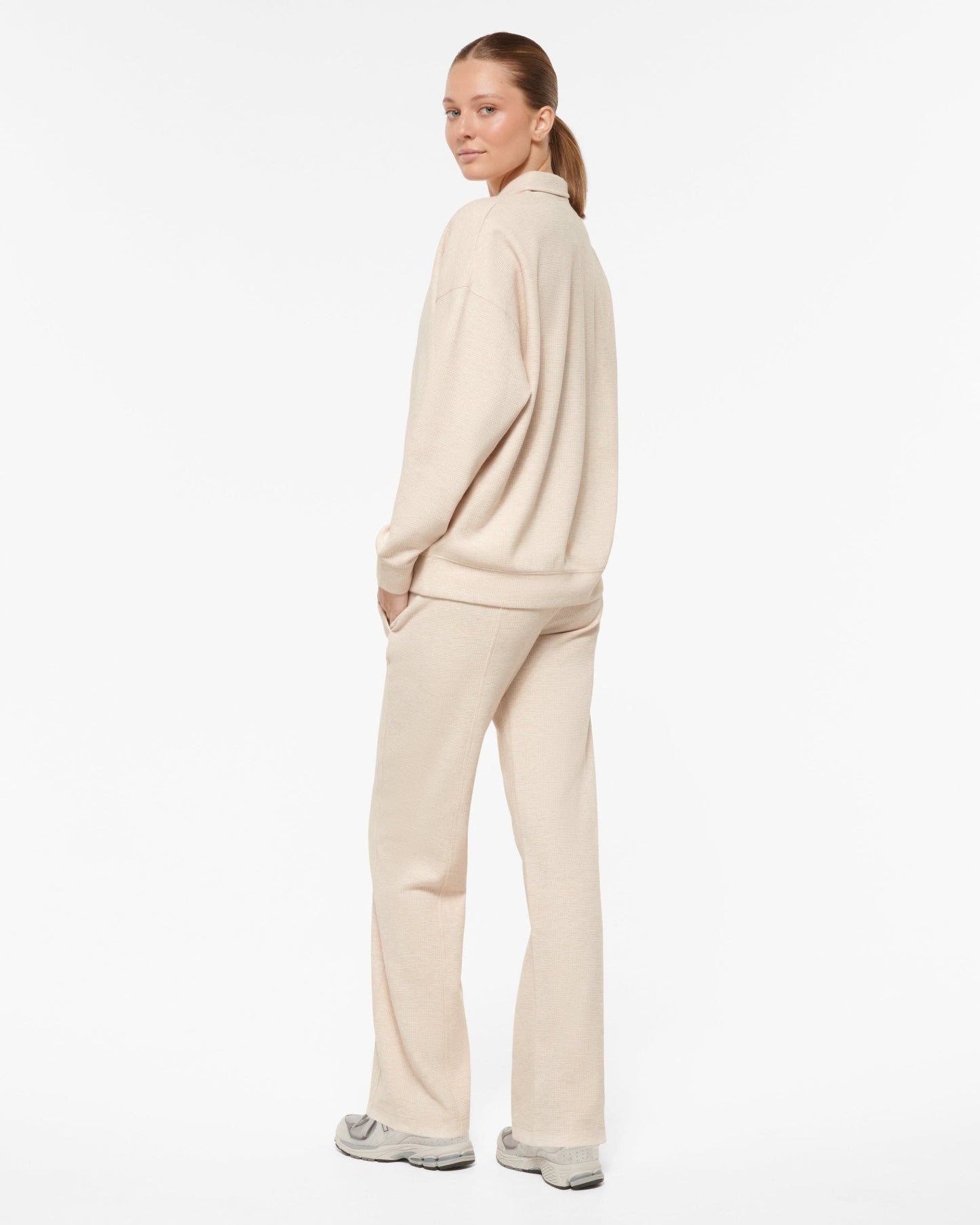 KEPLER SIGNATURE COLLARED WAFFLE SWEATER OATMEAL